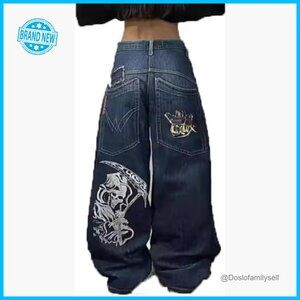 Y2K Vintage High Waist Wide Leg Jeans Gothic Print Baggy Street Style